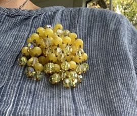 SOLD. 1960s Golden Moonglow Lucite and Austrian Crystal Bead Cascade Brooch - YELLOW