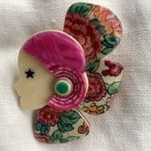 SOLD. A Corolle Brooch by Lea Stein of Paris - Ditsy Liberty Fabric Flower Collar