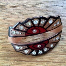 Sold. Art Deco 1920s to 1930s French Scarf Ring - Celluloid with jewels and painted decoration