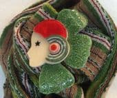 SOLD.  Art Deco "Christmas" Colours Lady Brooch by Lea Stein Paris - Corolle - Lady Pierrot