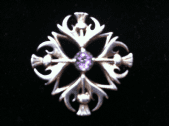 SOLD. Ola Gorie Silver Thistle Brooch or Pendant set with Real Amethyst Jewel