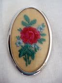 Sold. Vintage Brooch - Red Rose with Blue Flower detail