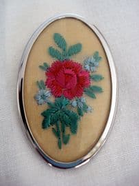 Sold. Vintage Brooch - Red Rose with Blue Flower detail