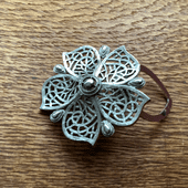 SOLD. Vintage Flower Scarf Clip in Silver Plated Metal Filigree - 1970s