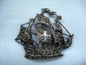 Sterling Silver and Marcasite Galleon Brooch- 1940's Era (sold)