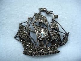 Sterling Silver and Marcasite Galleon Brooch- 1940's Era  (sold)