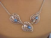 Sterling Silver Necklace and Matching Screw On Earrings set with Blue Peardrop Shaped Jewels (SOLD)