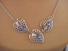 Sterling Silver Necklace and Matching Screw On Earrings set with Blue Peardrop Shaped Jewels (SOLD)