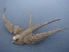 Sterling Silver Swallow or Swift Brooch 1940s with Marcasite Eye (SOLD)