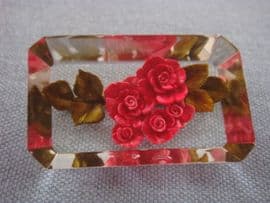 Superb Chunky 1950s Lucite Brooch with Rich Pinky/Red Flower Detail (SOLD)