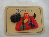 Terrier Dog Brooch 1940s /1950's - Vintage Pin on Original Card Black and Red (SOLD)