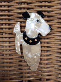 Terrier Dog Brooch ( Gold Dot Collar Version) SOLD In Cream and Black by Lea Stein Paris