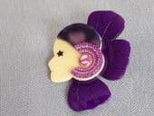 The Art Deco Lady Brooch by Lea Stein of Paris - Corolle Pin - Purple colours (SOLD)