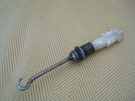 Tiny Glove Buttonhook with Carved Mother-of-Pearl Handle