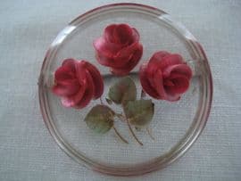 Trio of Raspbery Roses Pin 1940s - 1950s Lucite Brooch Sold)