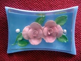 Unusual 1940's Lucite Brooch with Reverse Carved Pink Roses (Sold)
