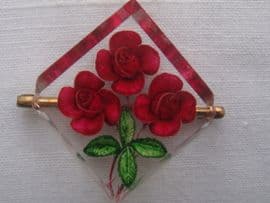 USA American Hand Carved Red Floral Lucite Brooch 1940s - 1950s (sold)