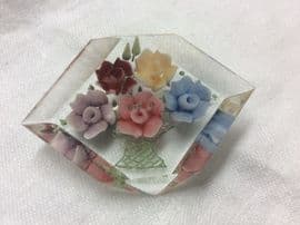 Vase with five Flowers Pin -1940s - 1950s Reverse Carved Lucite Brooch -sold)