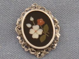 Victorian Brooch - 19th Century Peitra Dura Brooch in Sterling Silver (sold)