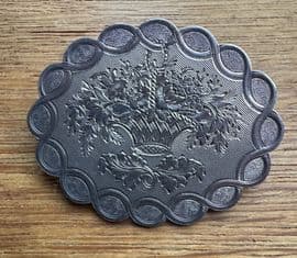 Victorian  Silver  Brooch - Basket of Flowers - Engraved Date of July 1859