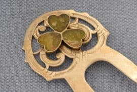 Victorian Silver Plated Hair Comb with Connemara Marble Shamrock Decoration (SOLD)