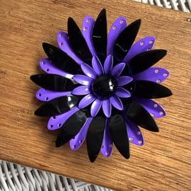 Vintage 1960's Flower Brooch in Black and Purple