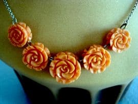 Vintage Bakelite Era Carved Faux Coral Necklace SOLD