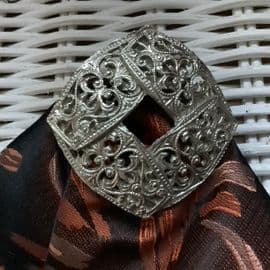 Vintage Baroque Style Filigree Scarf Clip in Silver Plated Metal