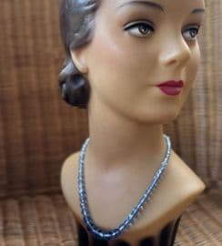 Vintage Blue Glass Faceted Crystal Necklace with Diamanté Clasp