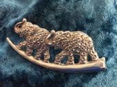 Vintage Brooch - Two Elephants - Pressed Metal Marcasite Effect