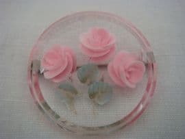 Vintage Bubblegum Pink Rose Trio - 1950's hand carved Lucite Brooch (SOLD)
