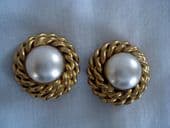 Vintage Butler and Wilson Gilt Rope and Faux Pearl Button Earrings (SOLD)