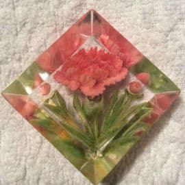 Vintage Carnation Floral Brooch 1940s Pin in Early Plastic Lucite - Peach, Pink and Green (sold)