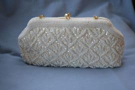 Vintage Clutch Purse of Evening Bag 1950s - 1960s Sequins and Beads in a Trellis Pattern