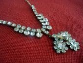 Vintage Diamante Necklace - 1940s -1950's Diamante Drop Necklace in Gold Tone Setting (sold)