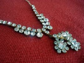Vintage Diamante Necklace - 1940s -1950's Diamante Drop Necklace in Gold Tone Setting (sold)