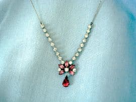 Vintage Diamante Necklet with Raspberry Pink Dropper Detail (SOLD)