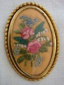 Vintage Embroidered Brooch - Roses, Forget-me-knots and Lily of the Valley - 1940s/50s (Sold)