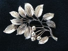 Vintage Exquisite Brooch - 1960's Copper Tone Cherries and Leaves Pin signed 'Exquisite' (SOLD)
