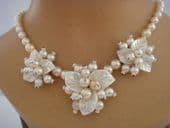 Vintage Floral Pearl Necklace - 1940s Necklace - Bridal Necklace