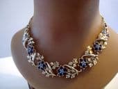 Vintage Goldtone Flower Necklace with Faux Sapphires (Sold)