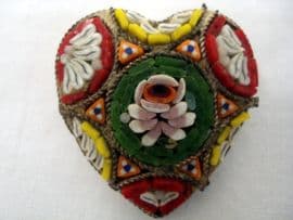 Vintage Micro Mosaic Heart Brooch with Floral Centre (SOLD)