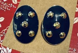 Vintage Navy Blue Enamel Oval Gold Plated Clip on Earrings by Monet
