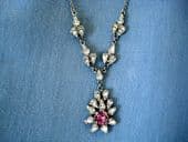 Vintage Necklace - Diamante Dropper with Pink Crystal in the Victorian Style (1940's -50's)SOLD