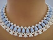 Vintage Pressed Glass Collar - Blue and White Flower Necklace - 1940s -1950s Necklace (sold)