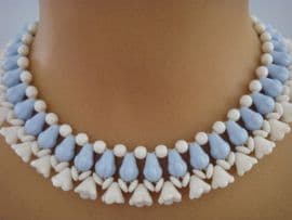 Vintage Pressed Glass Collar - Blue and White Flower Necklace - 1940s -1950s Necklace (sold)