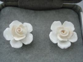 Vintage Royal Worcester Roses Earrings - Sterling silver backs in gift case (SOLD)