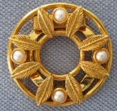 Vintage Scarf Clip or Scarf Ring - Gold plated metal with Faux Pearls (sold)