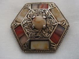 Vintage Signed Miracle Brooch - Hexagon Shaped - Thistle Details (sold)