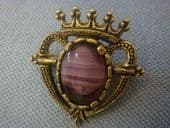 Vintage Signed Miracle Brooch - Luckenbooth Heart Brooch - Purple Stone Brooch (SOLD)
